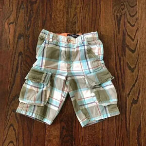 Mini Boden Boys 5Y Green/Blue Plaid Cargo Shorts w/Adjustable Waist - VGUC!